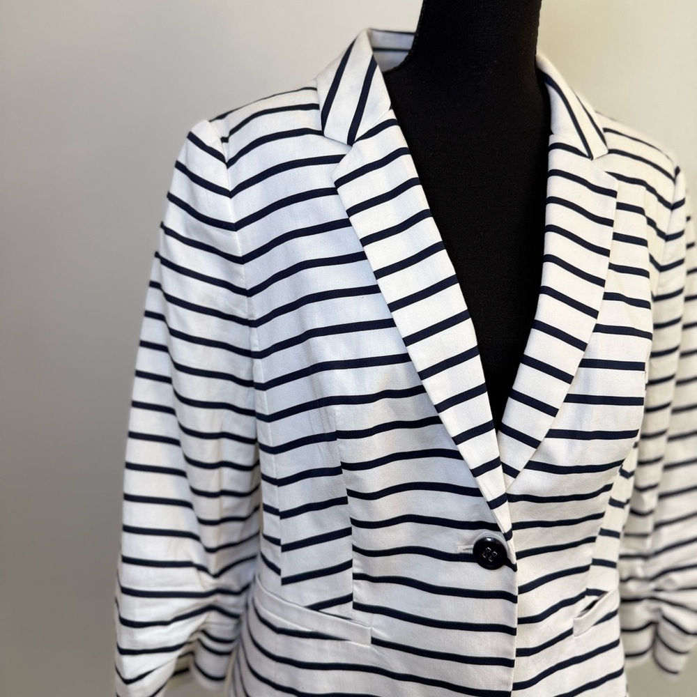 The Limited Striped Knit Blazer White Navy Ruched Sleeve Small